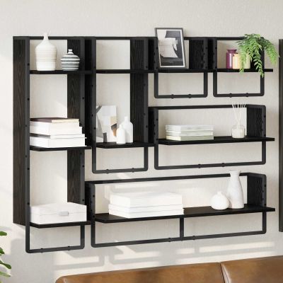 vidaXL Sada nástenných políc 6 pcs Čierny dub 100 x 25 x 30 cm