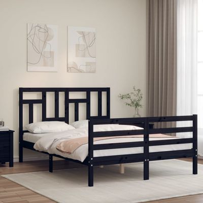 vidaXL Rám postele s čelom čierny 140x190 cm masívne drevo