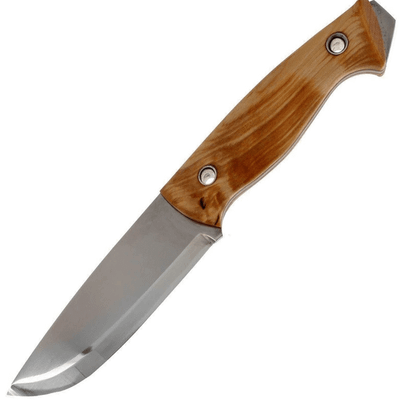 Helle HE-200600 Utvaer outdoorový nôž 10 cm, drevo kučeravej brezy, kožené puzdro