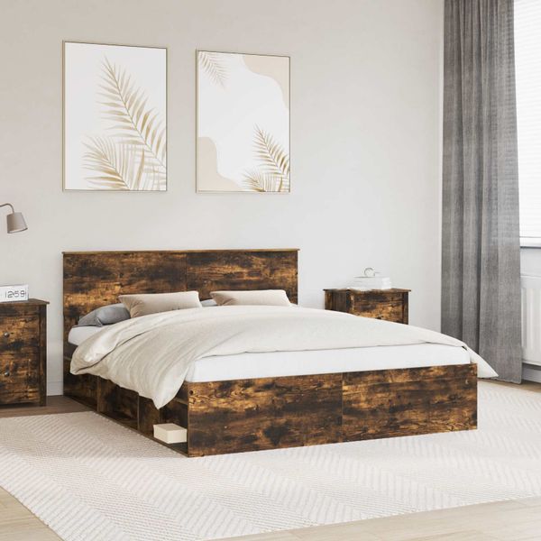 vidaXL Rám postele Dymová dub 160 x 200 cm Masívne borovicové drevo