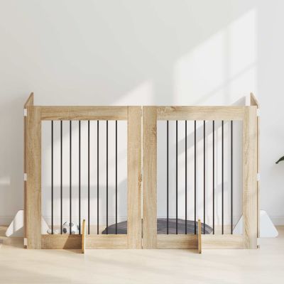 vidaXL Brána pre psov so stojanmi 4 pcs Dub sonoma 80 x 100 cm