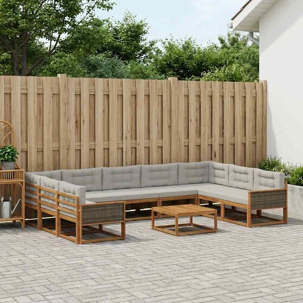 vidaXL Záhradná súprava gaučov s vankúšom 10 pcs Prírodná a svetlosivá