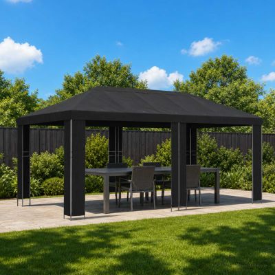 vidaXL Záhradný altánok 6 x 3 m Čierna Polyester a oceľ 190 gsm