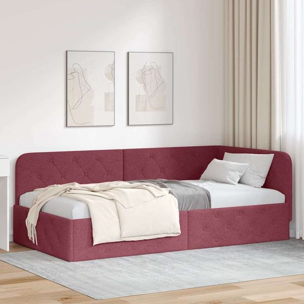 vidaXL Rohový rám postele Víno červené 100 x 200 cm látka