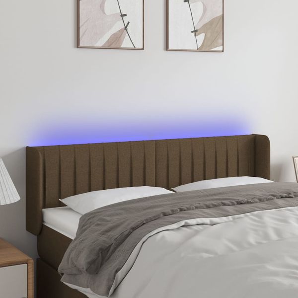 vidaXL Čelo postele s LED tmavohendé 147x16x78/88 cm látka