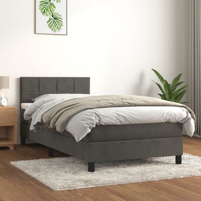 vidaXL Posteľný rám boxspring s matracom tmavosivý 90x200 cm zamat
