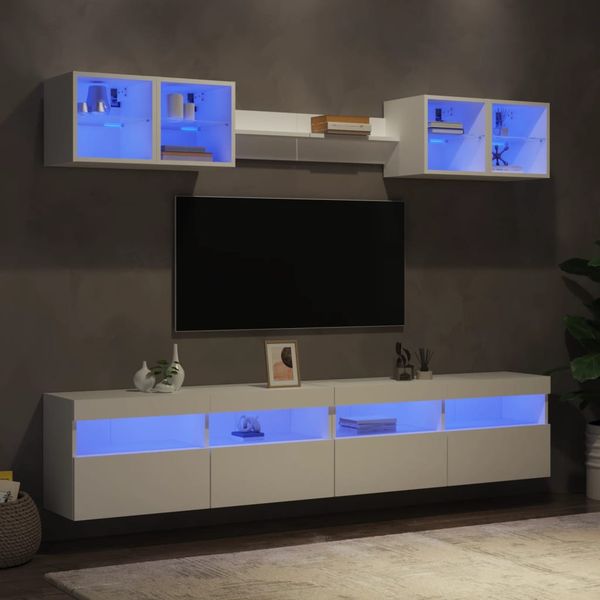 vidaXL 8-dielna súprava TV nástenných skriniek s LED svetlami biela