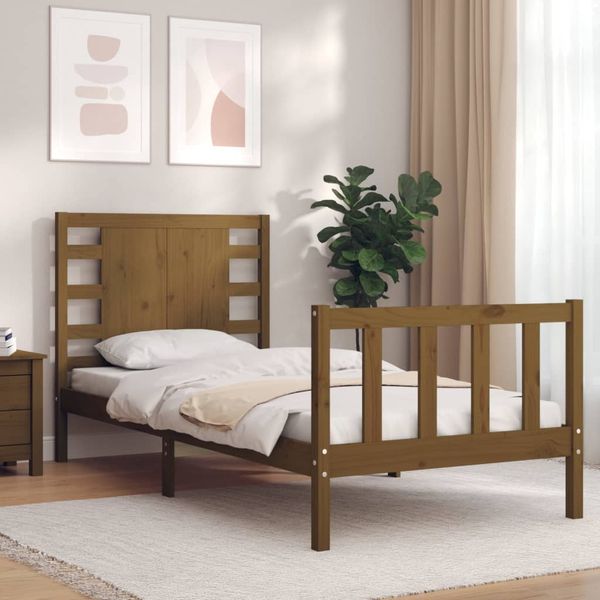 vidaXL Posteľný rám s čelom medovohnedý 90x200 cm masívne drevo