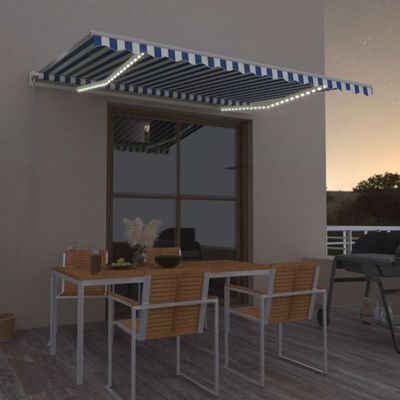 vidaXL Manuálna zaťahovacia markíza s LED diódami 450x300 cm modro-biela