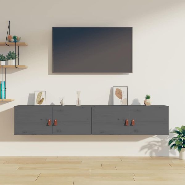 vidaXL Nástenné skrinky 2 ks sivé 80x30x30 cm masívna borovica