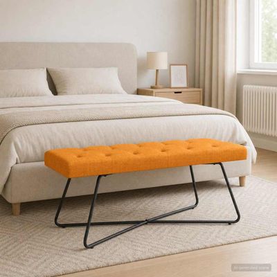 vidaXL Lavica s gombíkovým prešívaním Tmavá žltá 110 x 40 x 46 cm