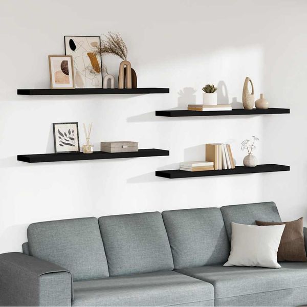 vidaXL Plávajúce nástenné police 4 ks, čierne 120x23,5x3,8 cm, MDF