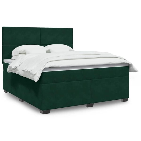 vidaXL Posteľný rám boxsping s matracom tmavozelený 180x200 cm zamat