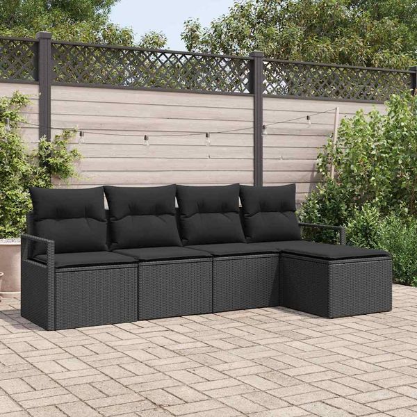 vidaXL Sada pohoviek s vankúšom s úložiskom 5 pcs Čierna polyratan
