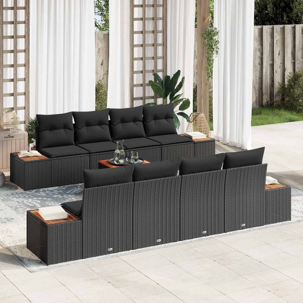 vidaXL Súprava záhradných pohoviek s vankúšom 9 pcs Čierna Poly ratan
