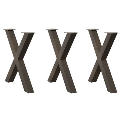 vidaXL Nohy k jedálenskému stolu v tvare X, 3 ks, prírodná oceľ, 80 x (72-73) cm, oceľ