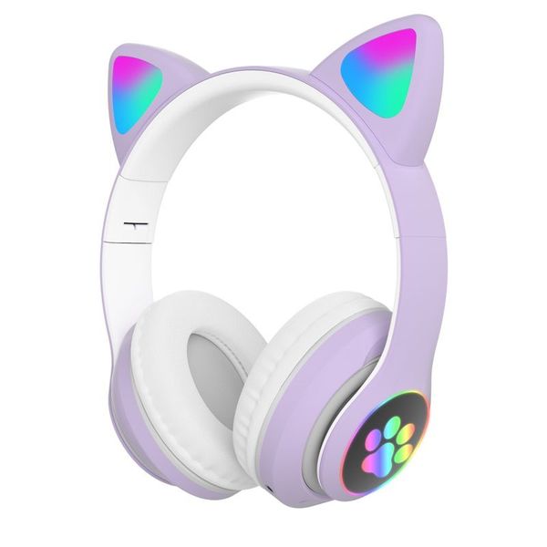 Bluetooth/led slochadlá s mačacími ušami pre deti fialové