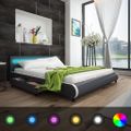 vidaXL Posteľ+matrac, pamäťová pena, LED, sivá, umelá koža 180x200 cm