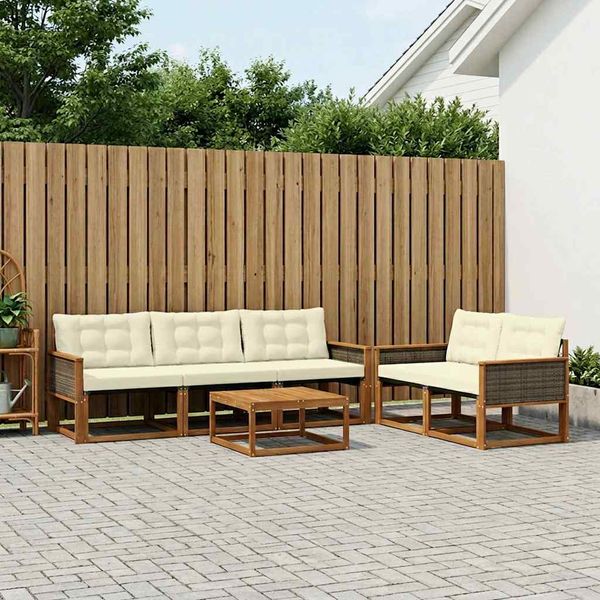 vidaXL Záhradná súprava gaučov s vankúšom 6 pcs Prírodná a krémová