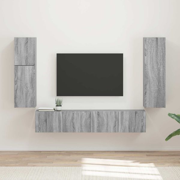 vidaXL Zostava TV skriniek Nástenný 4 pcs Sivý Sonoma Kompozitné drevo