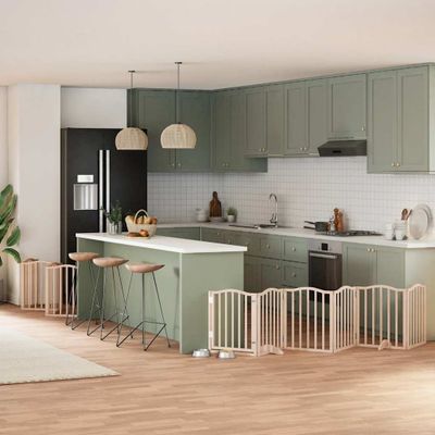 vidaXL Brána pre psa s dverami skladacia 15panely 750cm topoľové drevo