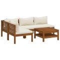 vidaXL 5-dielny záhradný sedací set a krémové podložky akáciový masív