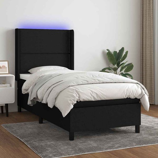 vidaXL Posteľ boxsping s matracom a LED čierna 90x190 cm látka