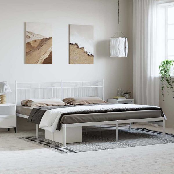 vidaXL Kovový rám postele s čelom biely 193x203 cm