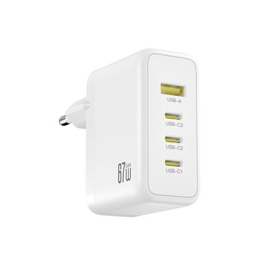 XO nástenná nabíjačka CE39 PD 67W 3x USB-C 1x USB biela