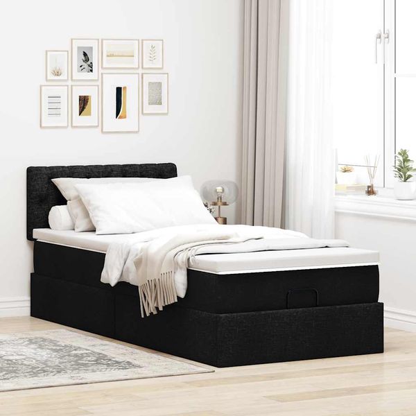 vidaXL Osmanská posteľ s matracom čierna 90x200 cm látka