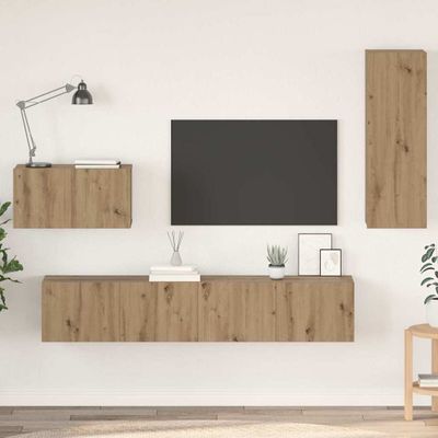 vidaXL Nástenný TV kabinet 4 pcs Remeselný dub Kompozitné drevo