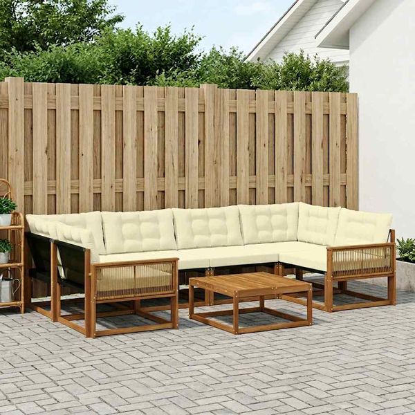 vidaXL Záhradná súprava gaučov s vankúšom 7 pcs Prírodná a krémová