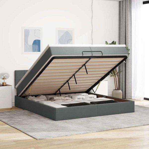 vidaXL Osmanský rám postele s matracmi tmavosivá 200x200 cm látka