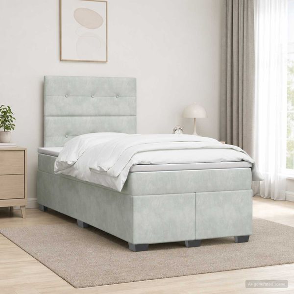 vidaXL Posteľ boxspring s matracom Svetlosivá 120 x 190 cm Zamat
