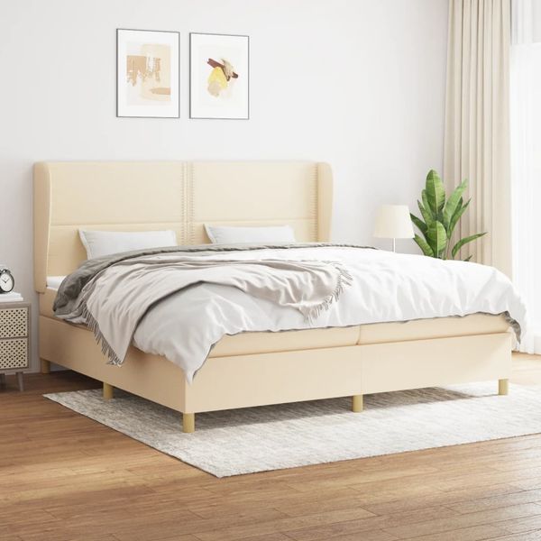 vidaXL Boxspring posteľ s matracom krémová 200x200 cm látka