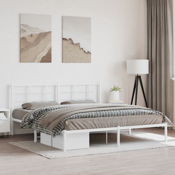 vidaXL Kovový rám postele s čelom biely 180x200 cm