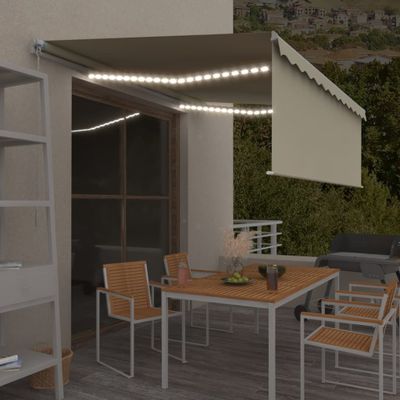 vidaXL Ručne zaťahovacia markíza s tienidlom a LED 4,5x3 m krémová
