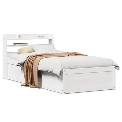 vidaXL Posteľný rám s čelom biely 75x190 cm borovicový masív