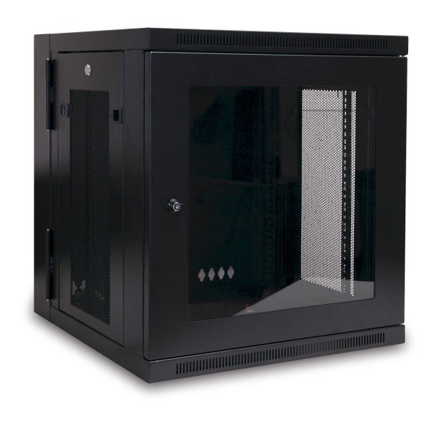Skriňa SmartRack 12U, Š=600mm, Hl=550mm, hĺbka pre prepínače, presklené dvere, montáž na stenu