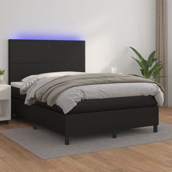 vidaXL Boxspring posteľ s matracom a LED čierny 140x190 cm umelá koža