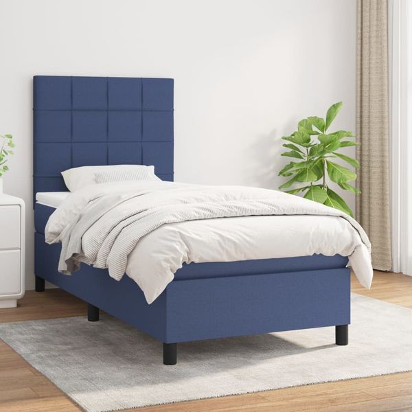vidaXL Posteľný rám boxsping s matracom modrý 80x200 cm látka