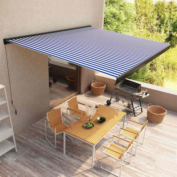 vidaXL Ručne ovládaná kazetová markíza 450x300 cm modrá a biela