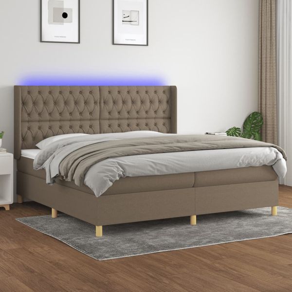 vidaXL Posteľ boxsping s matracom a LED sivohnedá 200x200 cm látka