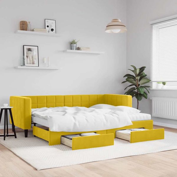 vidaXL Rozkladacia denná posteľ s matracmi žltá 80x200 cm zamat