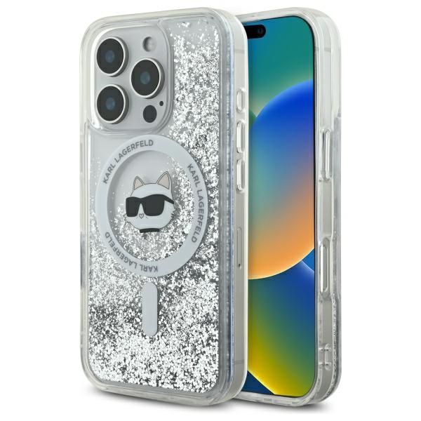 Karl Lagerfeld puzdro pre iPhone 16 Pro 6,3" KLHMP16LLGCHSGH priehľadné Hard Liquid Glitter Choupette Head MagSafe