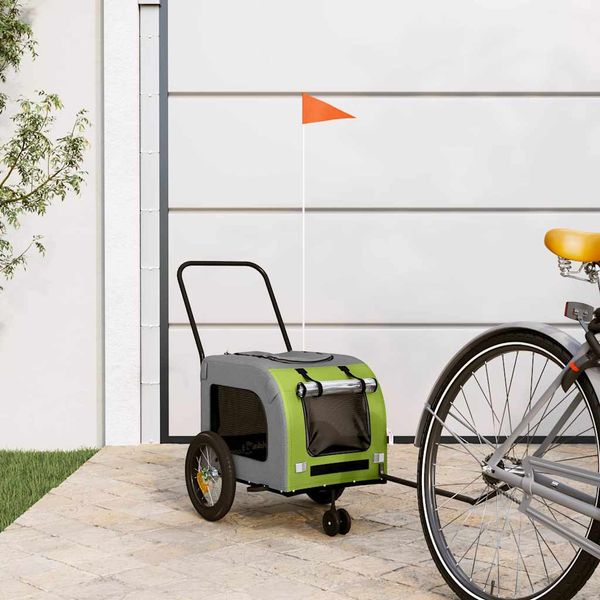 vidaXL Vozík za bicykel pre domáce zvieratá s úložiskom Zelená a šedá