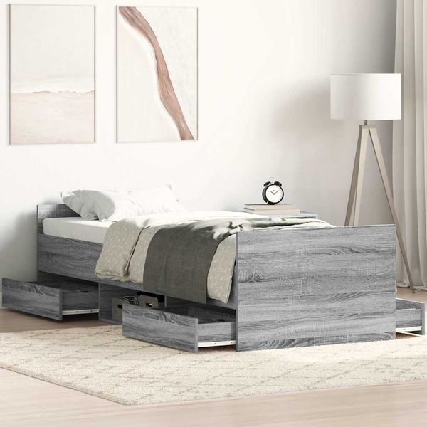 vidaXL Posteľný rám s predným a zadným čelom, sivá sonoma 75x190 cm