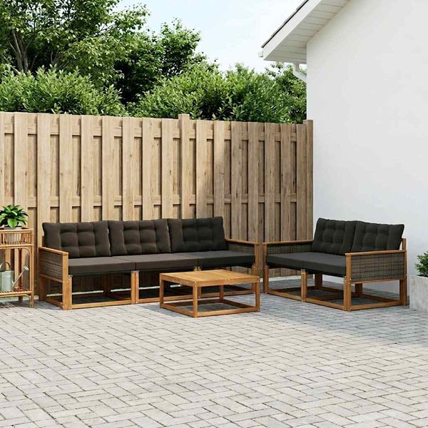 vidaXL Záhradná súprava gaučov s vankúšom 6 pcs Prírodná a čierna