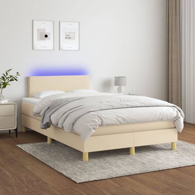 vidaXL Posteľ boxsping s matracom a LED krémová 120x200 cm látka