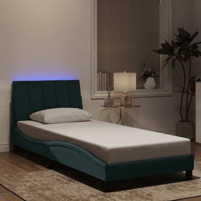 vidaXL Rám postele s LED bez matraca Hankotmavozelený 80x200 cm zamat